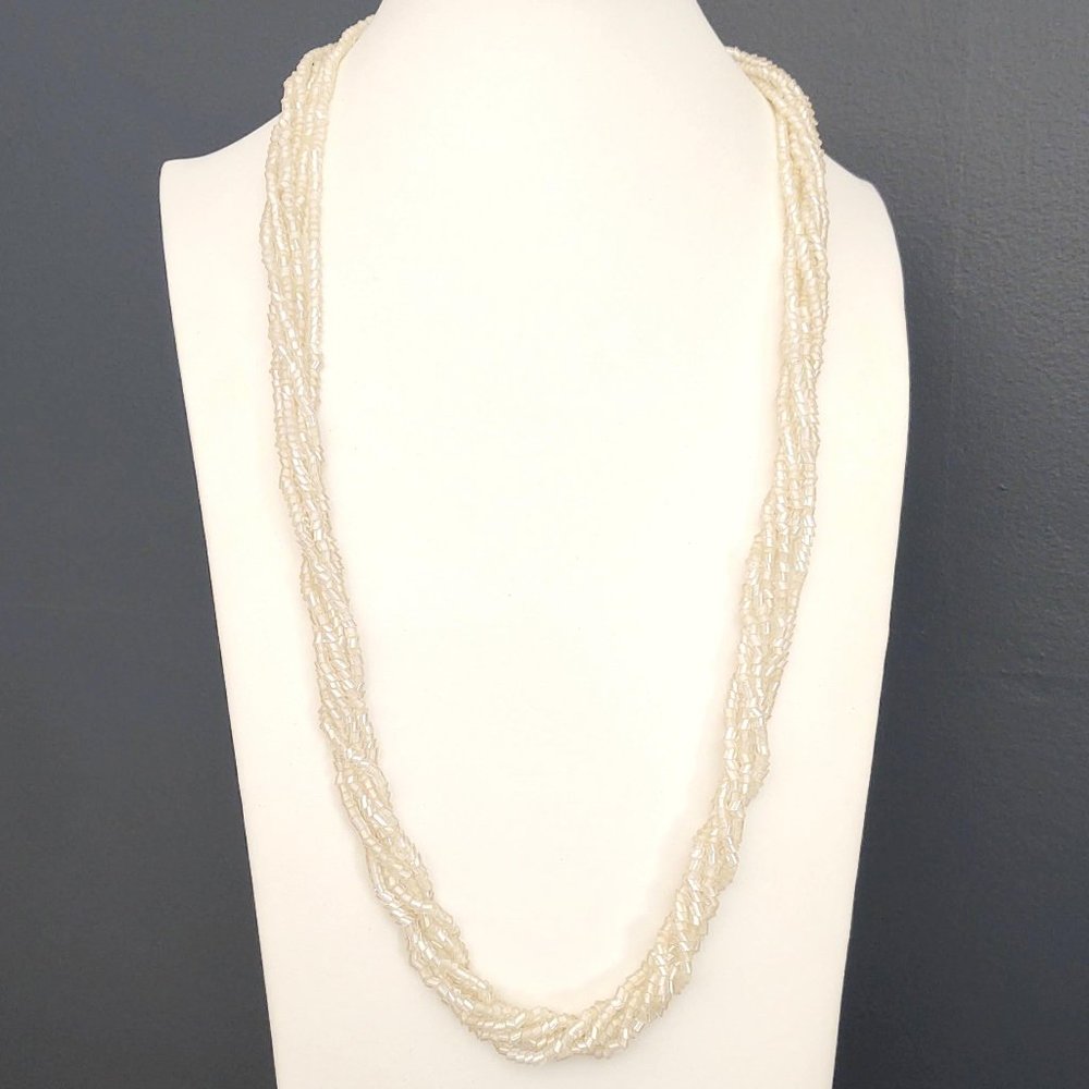 Ivory glass beaded multi strand necklace